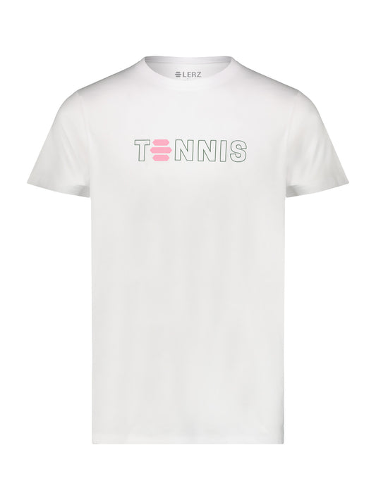 LERZ WHITE "TENNIS" T-SHIRT - PINK AND GREEN LOGO 